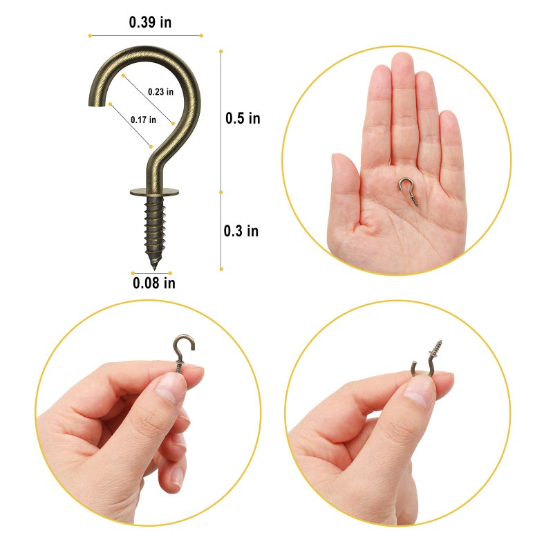 RELBRO 100 Pcs Small Screw Hooks  1/2 Inch Bronze Mini Screw in Jewelry Hooks Tiny Metal Screw Wood Ceiling Wall Hooks for Jewelries Crafts Keys Caps Plants String Lights Wreaths - Image 3